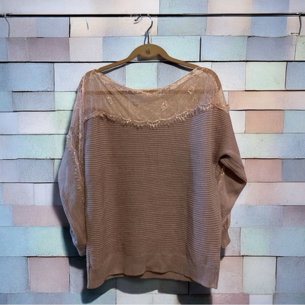 SHEIN Pink Off-the-Shoulder Sweater with Lace Trim